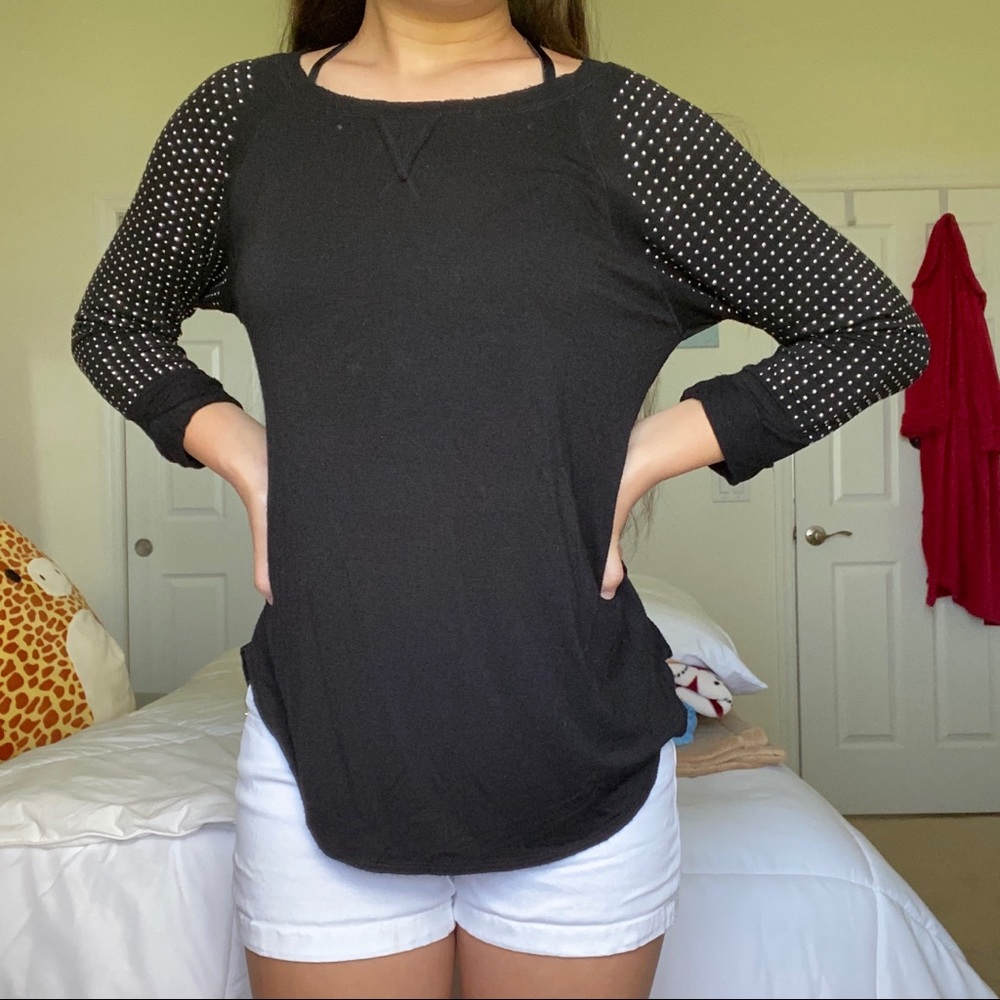 Cover Stitched Black Glitter Top